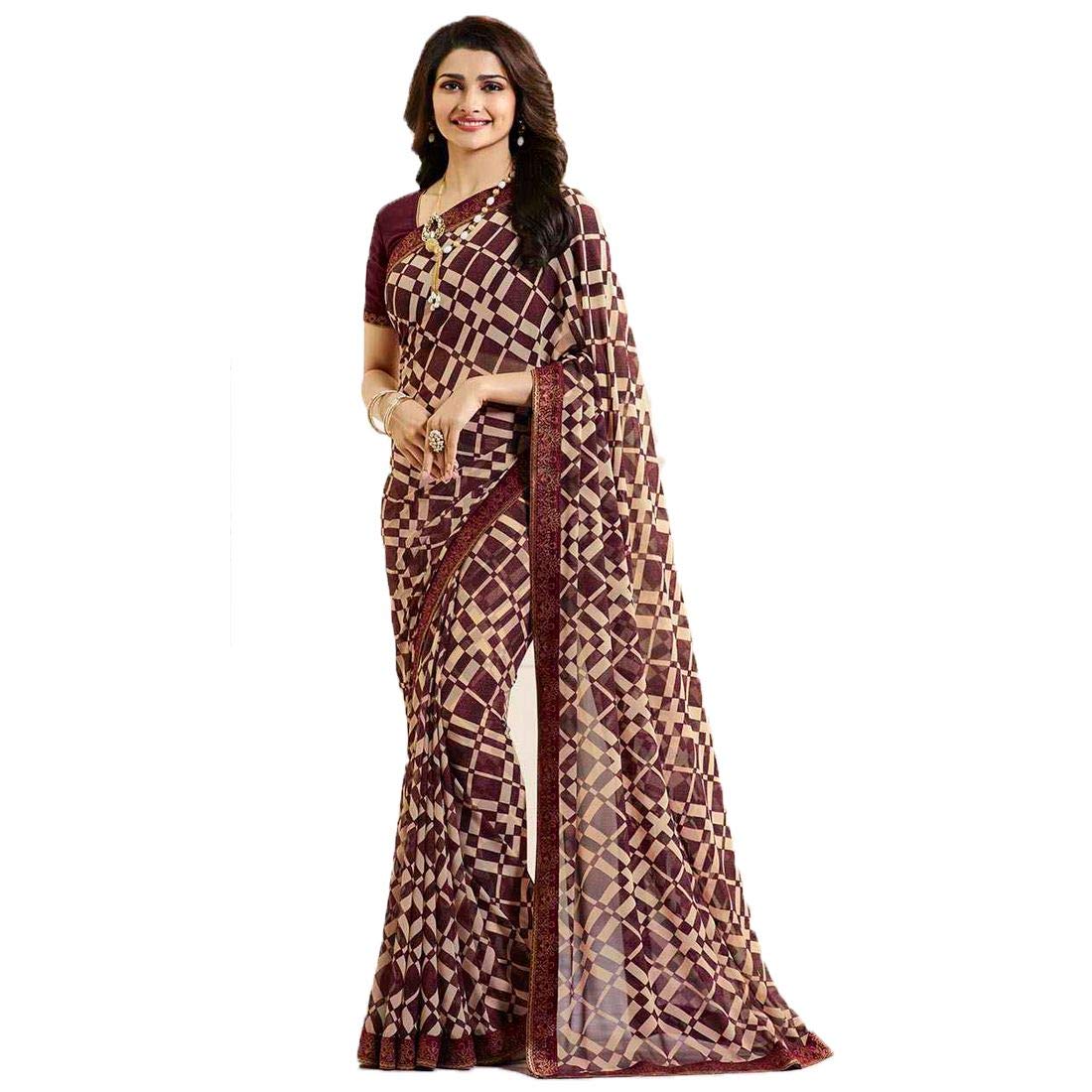 Rihana fashionIndian Women's New Fancy All Over Flower Prints Saree with Border & Blouse Piece-A16