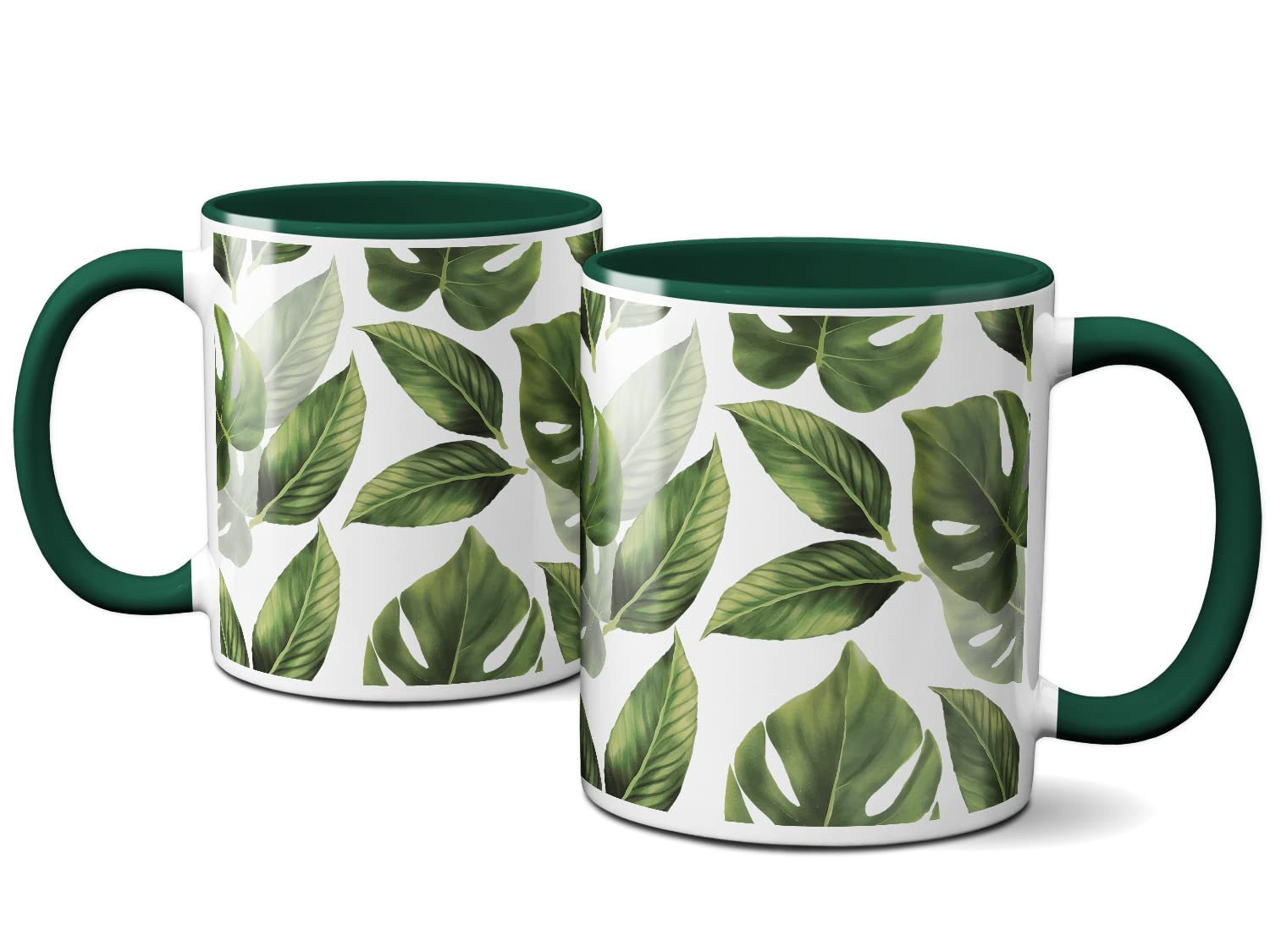 OM3 Pflanze Monstera Kaffee-Tasse mit Pflanzenmotiv Tasse Leaf Bltter|  Keramik Becher | 11oz 325ml | Rundumdruck | Grn : Amazon.de: Kche,  Haushalt & Wohnen