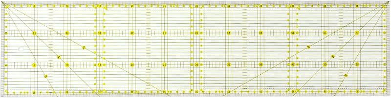QWORK Átlátszó Műanyag Vonalzó 15x60 cm - Francia Stílusú Varrási Segédeszköz Szögjelzőkkel Patchwork és Quilting Munkákhoz