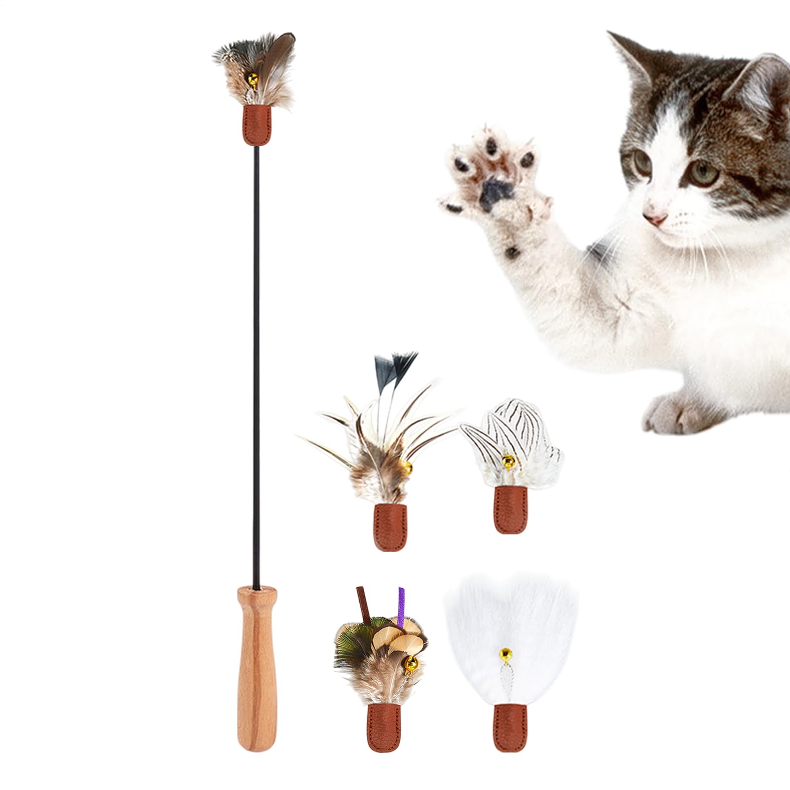Tige télescopique interactive pour chats avec plumeau doux et flexible