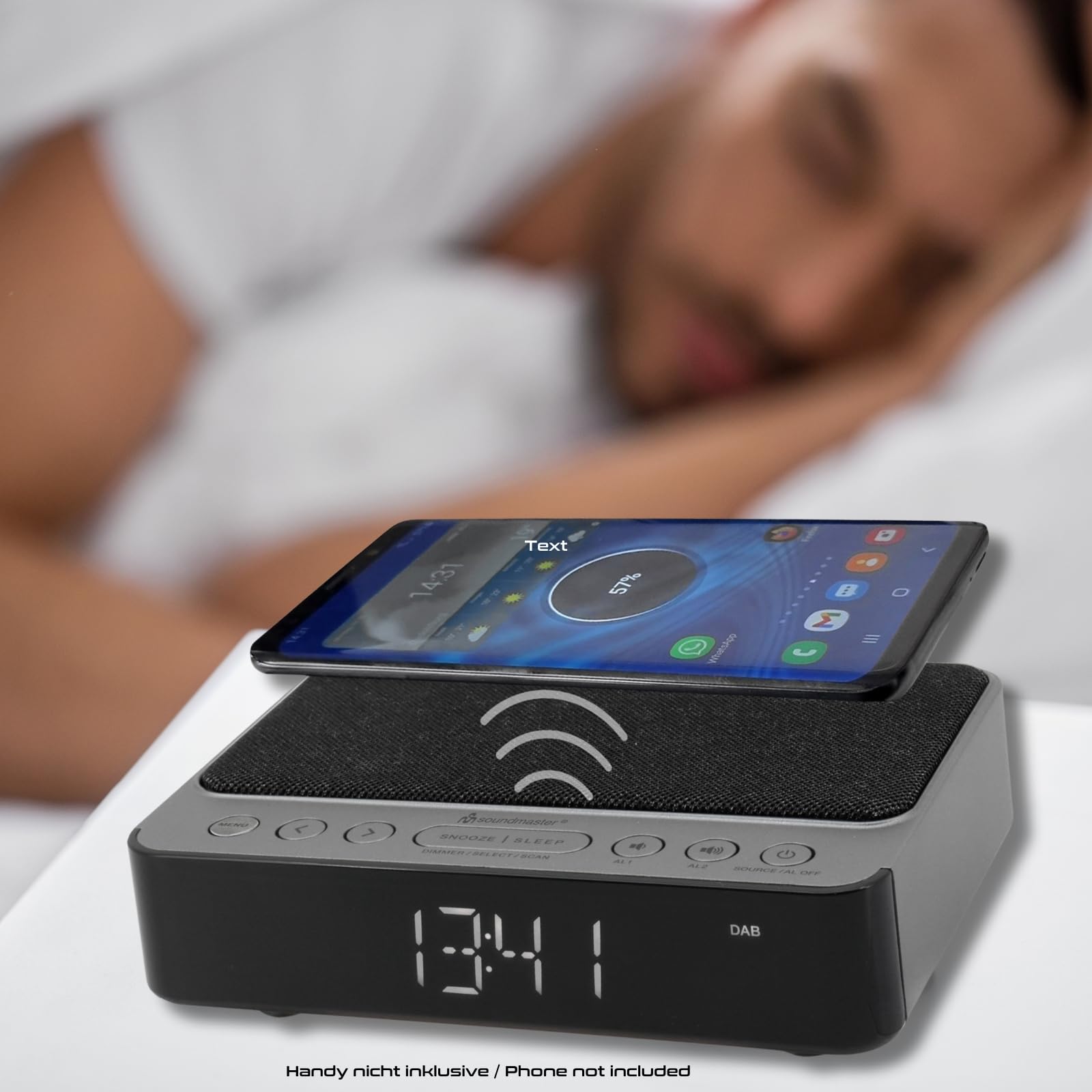 Soundmaster UR250AN DAB+ Digitaler Radiowecker mit kabelloser Ladestation, Nachtlicht, Wireless Charger iPhone/Samsung Galaxy, LED-Display 5-stufiger Dimmer, 2 Weckzeiten, Uhrenradio ohne Ticken
