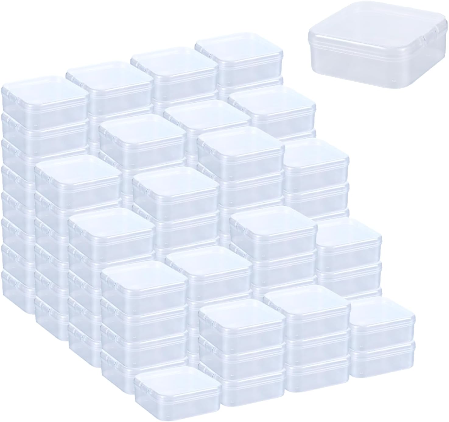 100 Pcs Small Plastic Storage Boxes with Hinged Lids, 2.2 x 2.2 x 0.8 Inch Small Clear Bead Organizer Box Clear Plastic Containers Mini Square Storage Case for Jewelry, Beads, DIY Craft Organizer