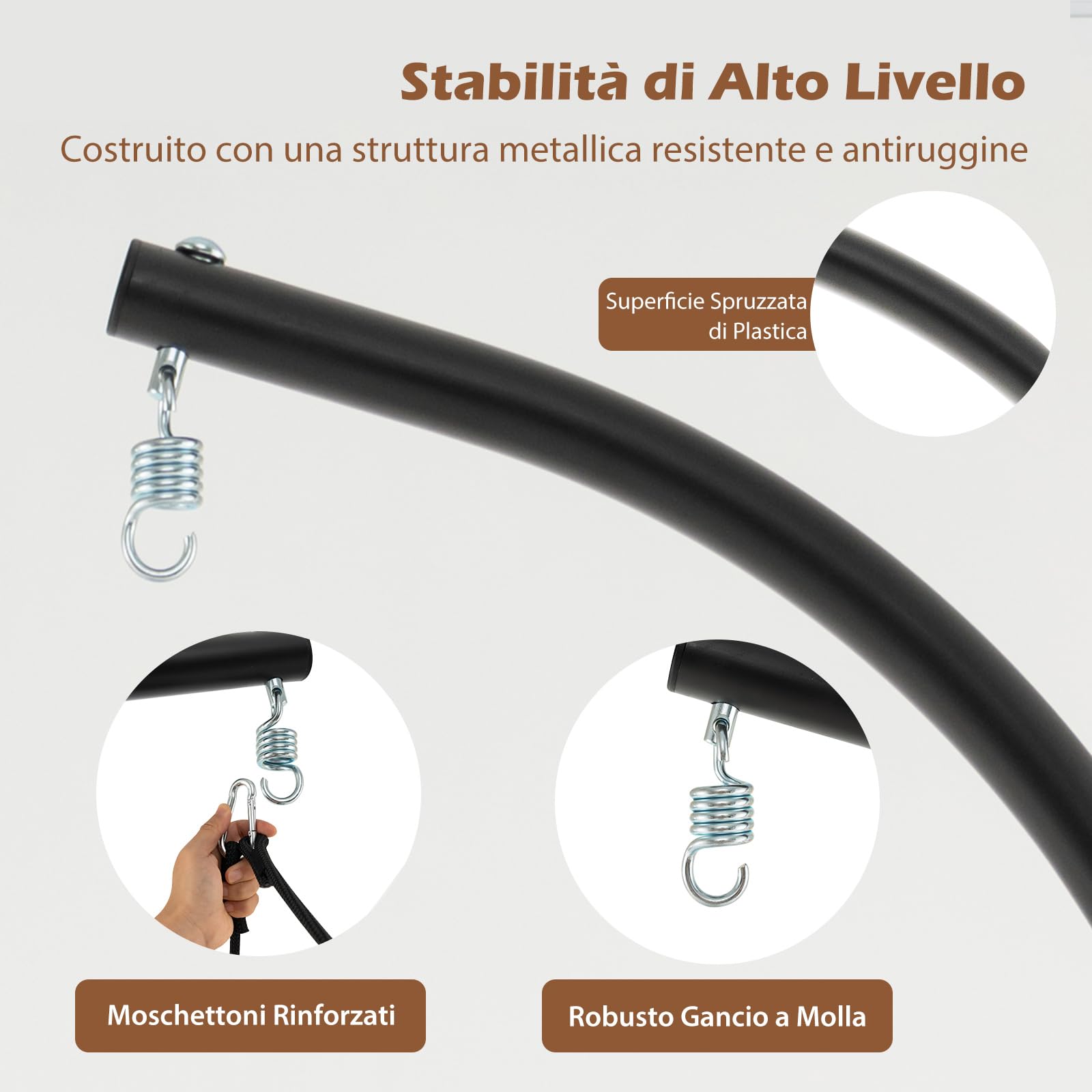 COSTWAY Sedia Sospesa Pieghevole con Supporto, Poltrona Sospesa Corda con Cuscini per Seduta e Schienale, Telaio in Metallo, Sedia Amaca per Interno, Esterno, Balcone e Giardino, Portata 150 kg