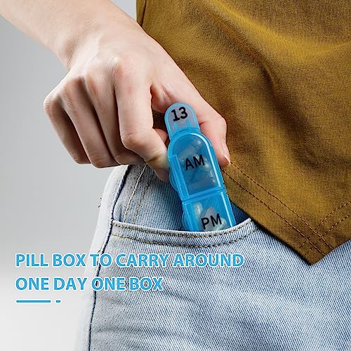Image of Daviky Monthly Pill Organizer 2 Times a Day, 30 Day Pill Box AM PM with Separate Container, One Month Medicine Case Twice a Day to Hold Vitamins, Supplements and Medication (Blue)