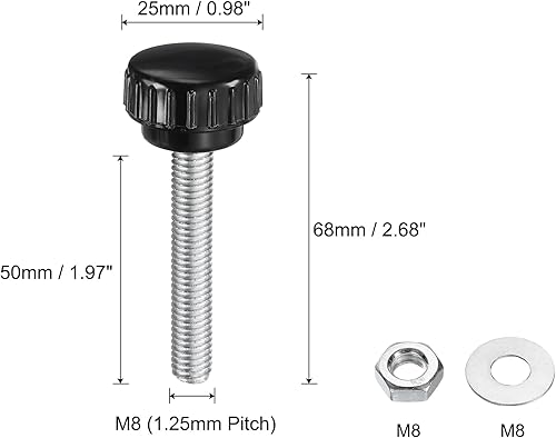 Miniatura 520 de uxcell Juego de 4 perillas moleteadas, tornillos de pulgar con tuercas y arandelas, rosca macho métrica M6 x 1.378 in, cabeza de plástico de 0.984