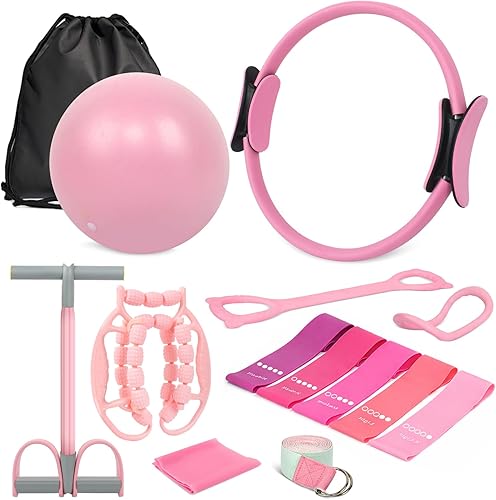 Miniatura 9 de Home Pilates Essentials Kit for Women, Complete 13-in-1 Pilates Equipment Ring and Ball Set with 5 TPE Resistance Bands, Ankle Weights, 8-Shaped