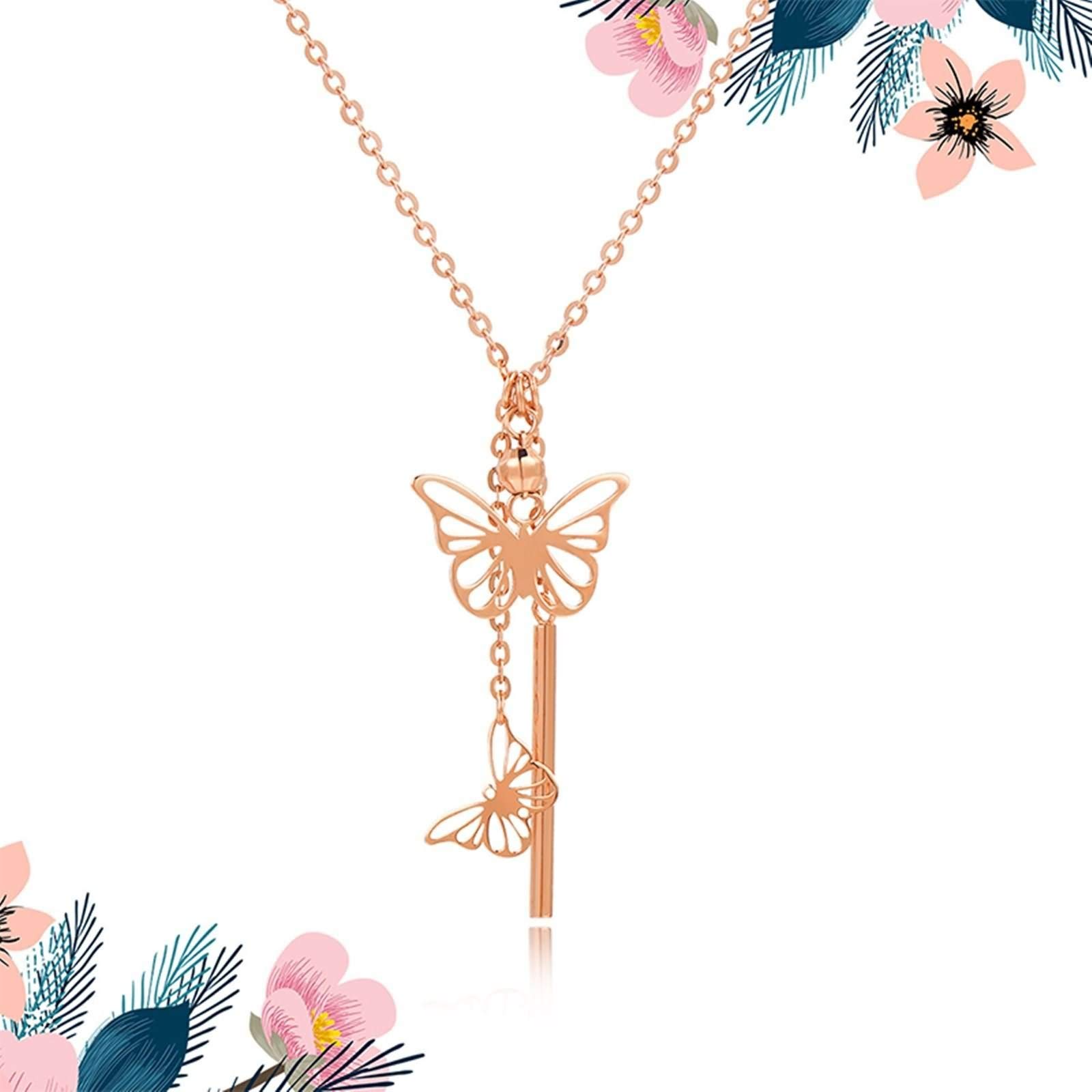 Collar con Colgante de Mariposa para Mujer, Oro Rosa de 18 Quilates, Regalo de Boda