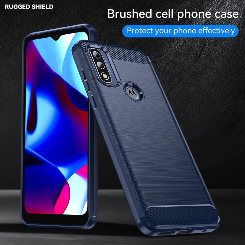 Image of NPRC Hybrid Ultra Slim Protective Case TPU Non-Slip Carbon Fiber Texture Shockproof Case Cover for Moto G Pure - Blue