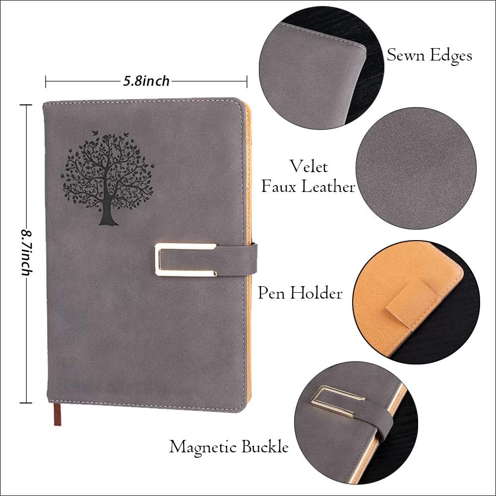 Fanery Sue Tree of Life Paper Notebook, Refillable Writing Journal A5 Faux Leather 200 Pages Thick Paper-100gsm With Pen & Magnetic Buckle (Tree of Life - Coffee)