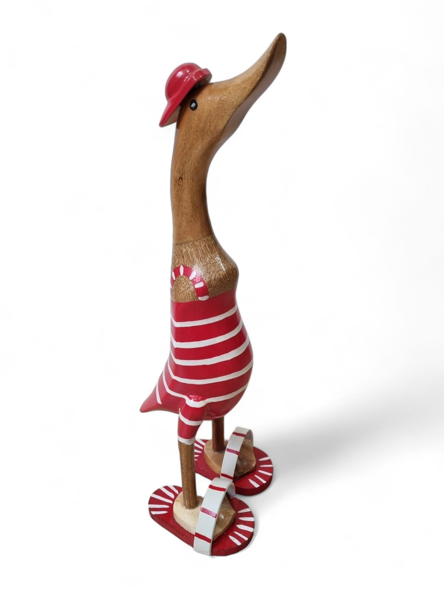 Bambus Holz Bade Enten Paar - 2er Set - Bambus Enten in verschiedenen Farben - 42cm Enten im Badehose und Bikini (Rot)