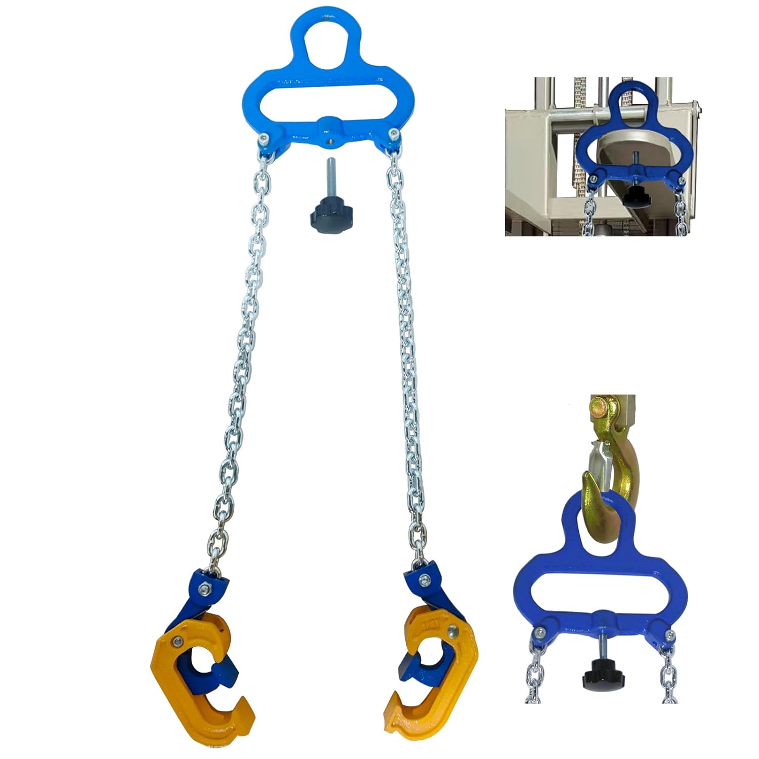 Chain Drum Lifter,2200LBS Capacity,with Carbon steel Lifting Chain,Vertical Drum Clamp Barrel Lift with Self-Lock Hook,for Crane/Forklift Hoist Crane Plastic Barrel Lifting,Fit for 30-55 Gallon Barrel