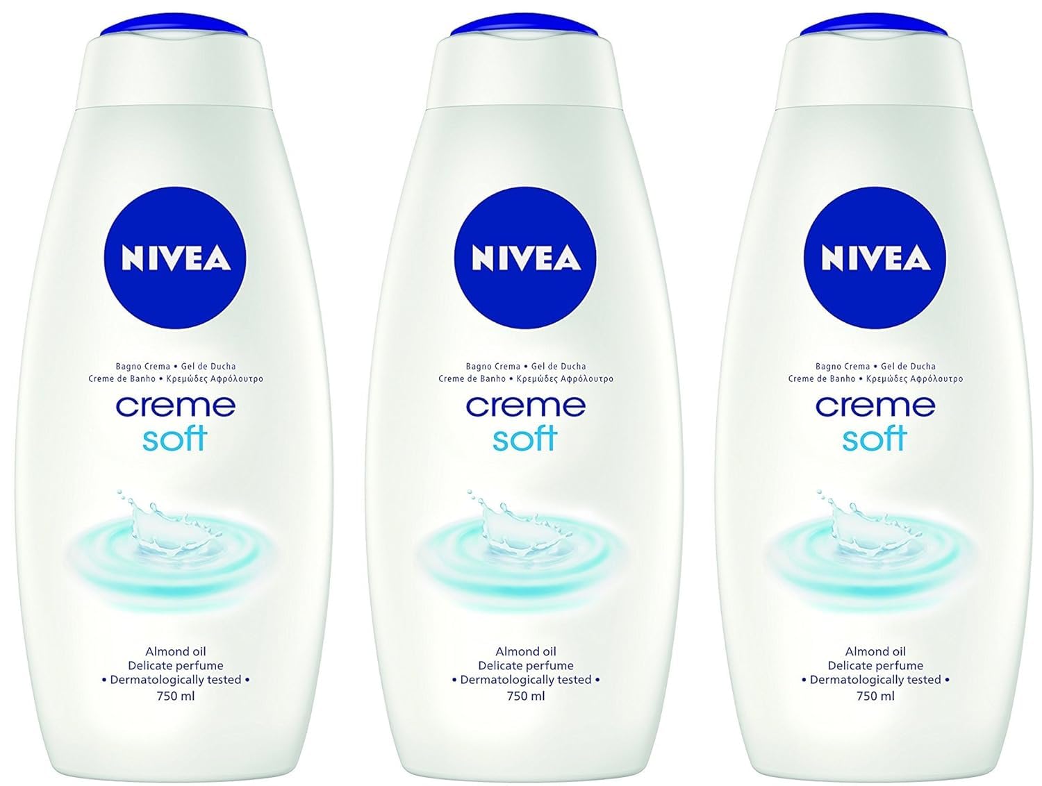 Nivea Body Wash - Creme Soft - With Almond Oil - Net Wt. 25.36 FL OZ (750 mL) Per Bottle - Pack of 3 Bottles