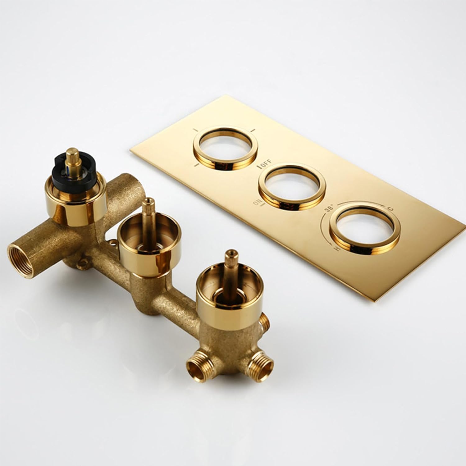 Shower Control Valve Kit, Shower Valves Gold Shower Faucet Valve Brass Shower Mixer Valve Wall-Mounted Thermostatic Shower Valve 3 Knobs