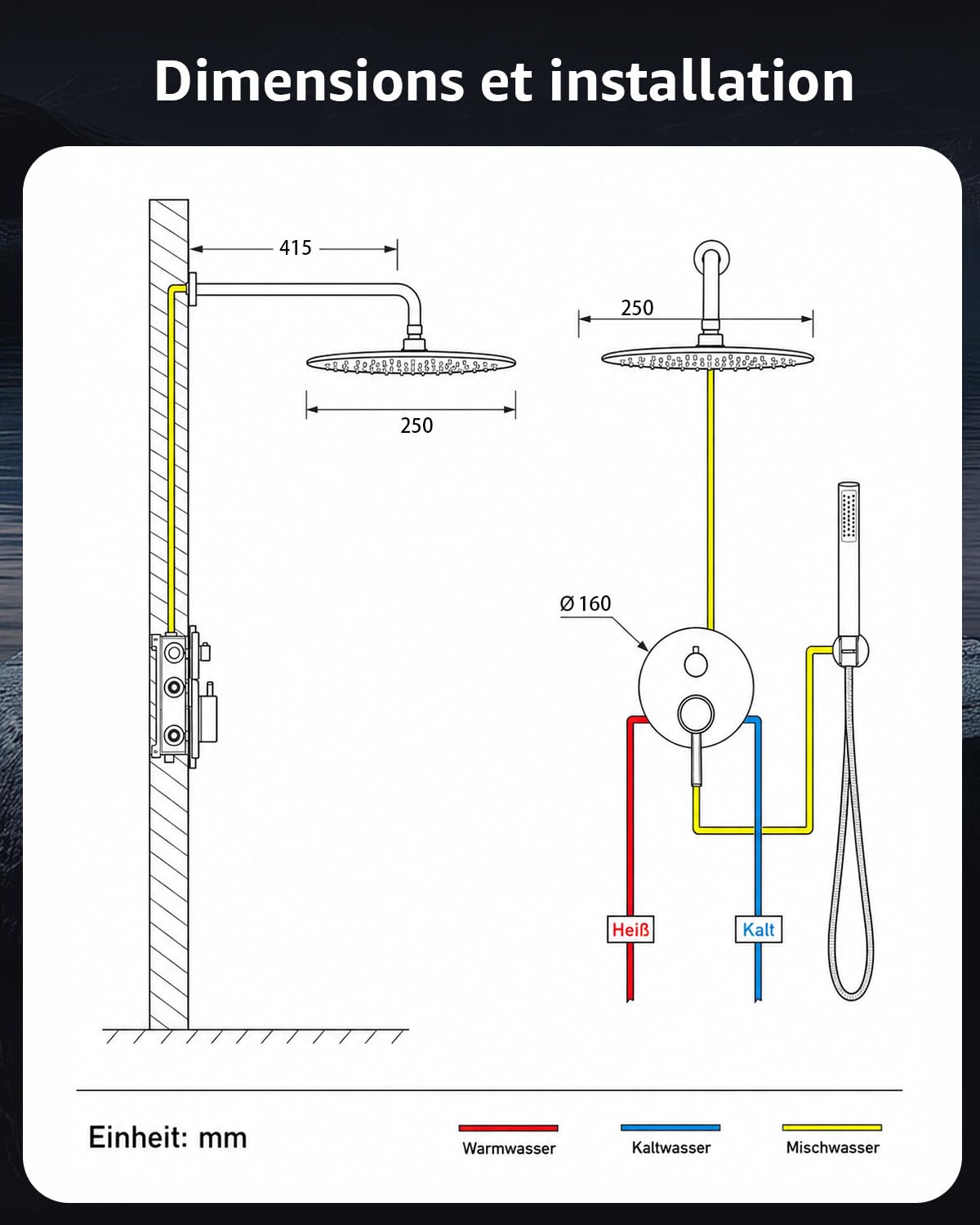 Colonne de Douche Encastrable Or Brossé, Ensemble de Douche avec Mitigeur