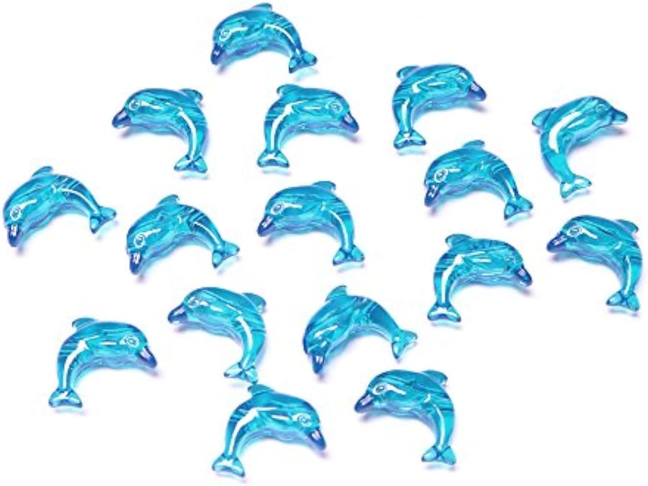 JOLLY STORE Crafts 25mm Transparent Blue Turquoise Dolphin Shaped Pony Beads Made in USA, 25pc