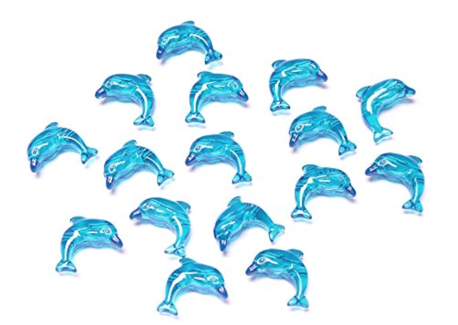 JOLLY STORE Crafts 25mm Transparent Blue Turquoise Dolphin Shaped Pony Beads Made in USA, 25pc