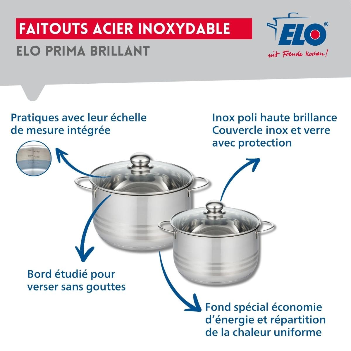 Elo Batterie cuisine 2 poêles 28/32 cm et 2 faitouts 20/24 cm