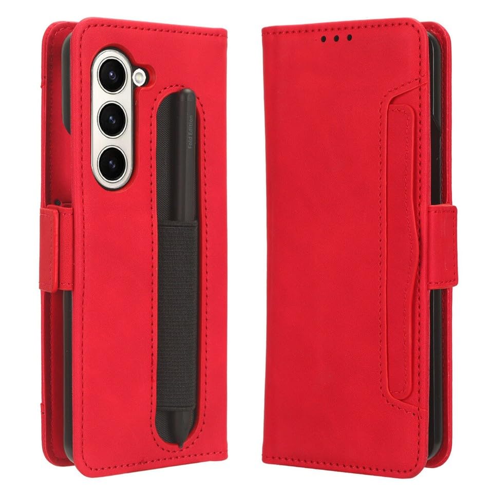 Housse pour Samsung Galaxy Z Fold 4 rouge protégez l'écran et rangez vos cartes