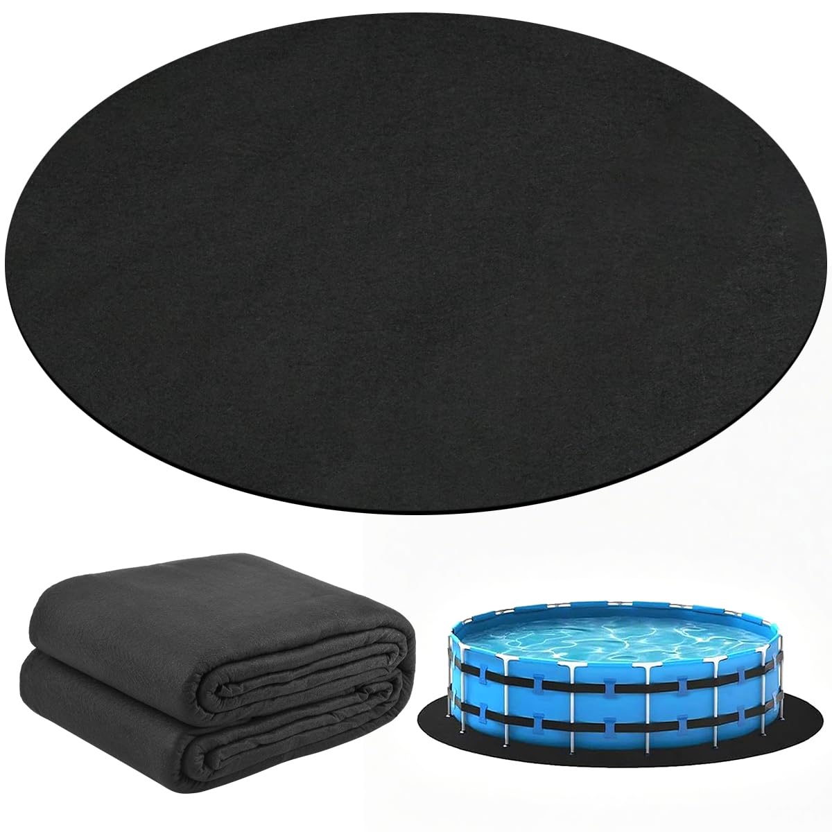 Redonda Base Piscina, 370cm Tapiz Suelo Piscina, Suelo Antideslizante Exterior Piscina, Protector Piscina Suelo, para Piscina Protector De Suelo Piscina Adecuado - Negro