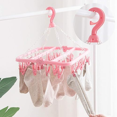Miniatura 4 de Groupcow Clip and Drip Hanger Percha de ropa Tendedero de secado 32 clips (rosa)