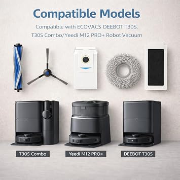 Yedek Parça Aksesuar Kiti Yeedi M12 PRO+/ECOVACS DEEBOT T30S Robot Süpürge 1 Rulo Fırça, 6 Yan Fırça, 4 Hepa Filtre, 4 Paspas Pedi, 6 Toz Torbası,