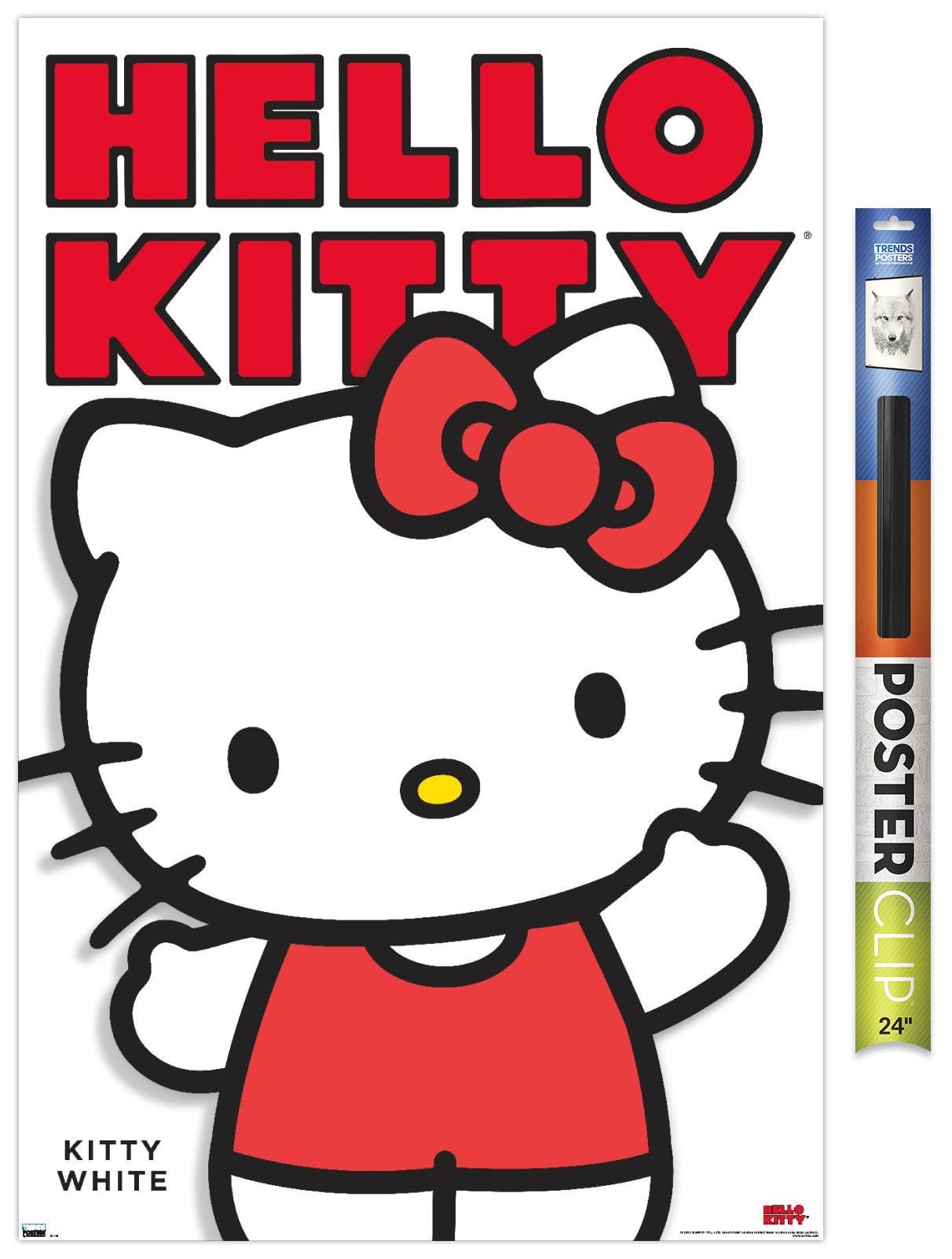 Trends International Hello Kitty and Friends: Hello - Kitty White Feature Series Wall Poster, 34L x 22.4W, Poster & Clip Bundle