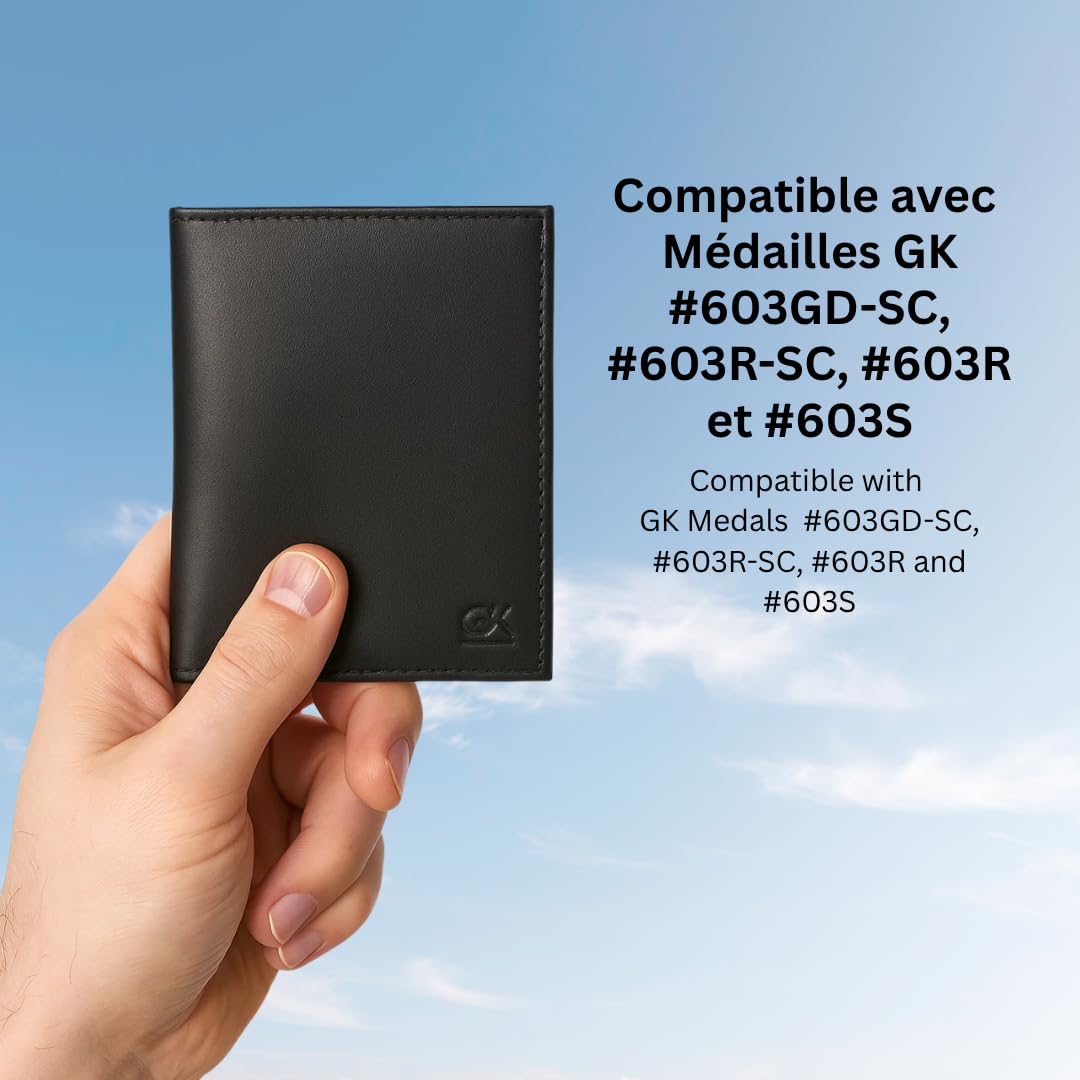 Porte‑Carte Horizontal 3 Volets en Cuir véritable - Élégant et Fonctionnel - Compartiments pour Cartes et médailles - Format Compact 125 x 105 mm
