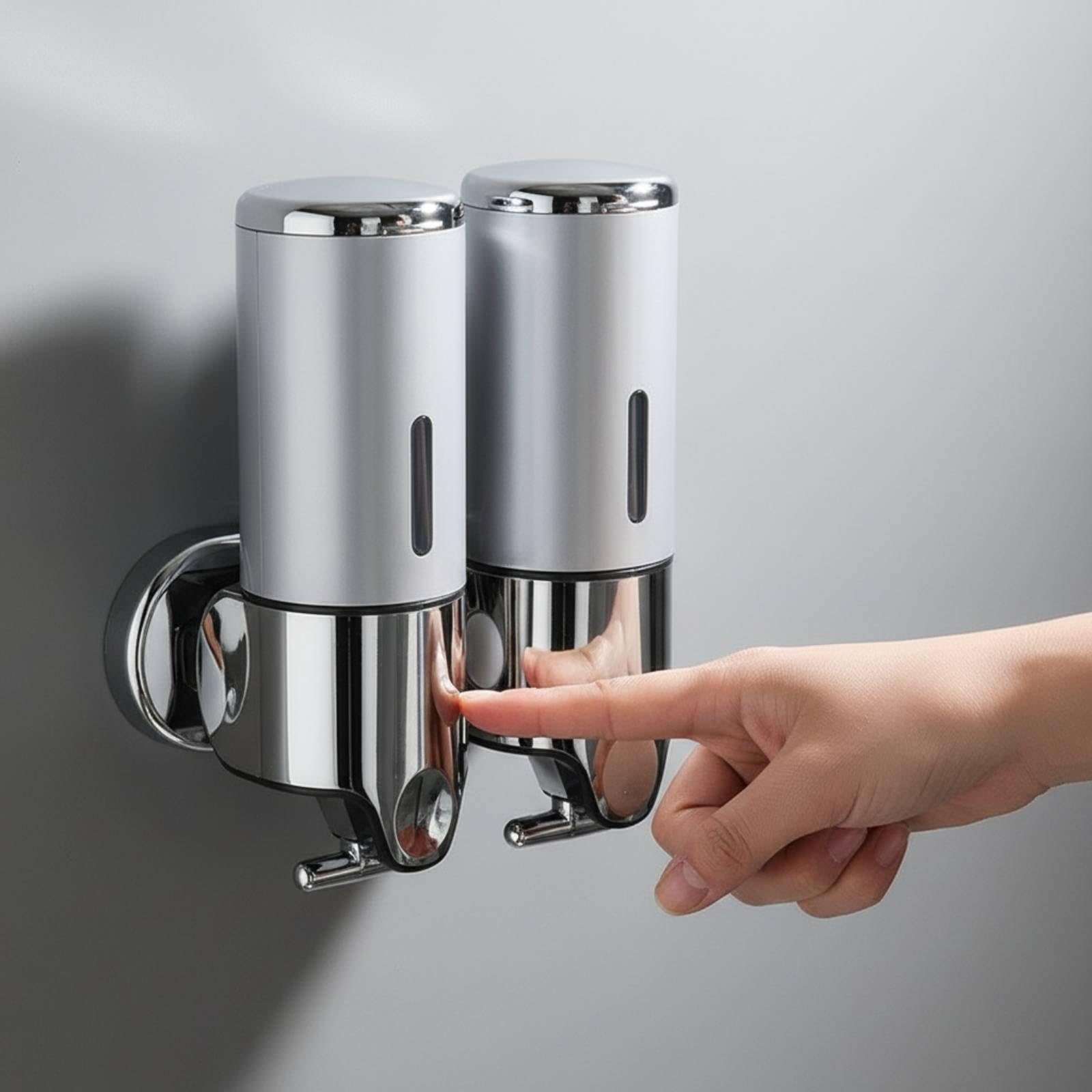 Dispenser di Sapone a Muro, Stile Moderno Minimalista, Acciaio Inossidabile, Doppio Dispenser