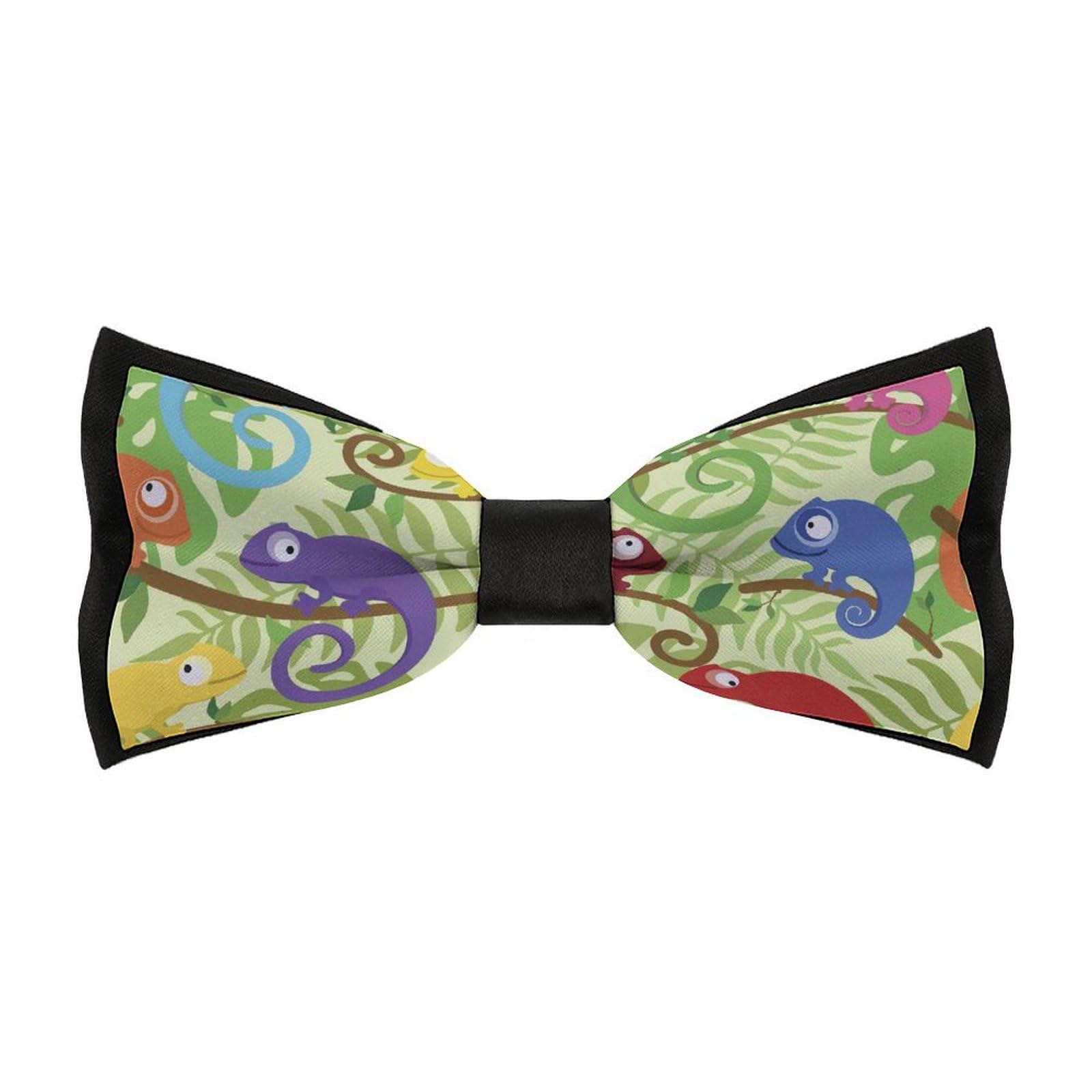 JYYAU Green Lizard Chameleon Pattern Bow Tie Adjustable Necktie For Men Business Fashion Pre-tied Tie Neckwear Novelty Accessory For Weddings Party Festival