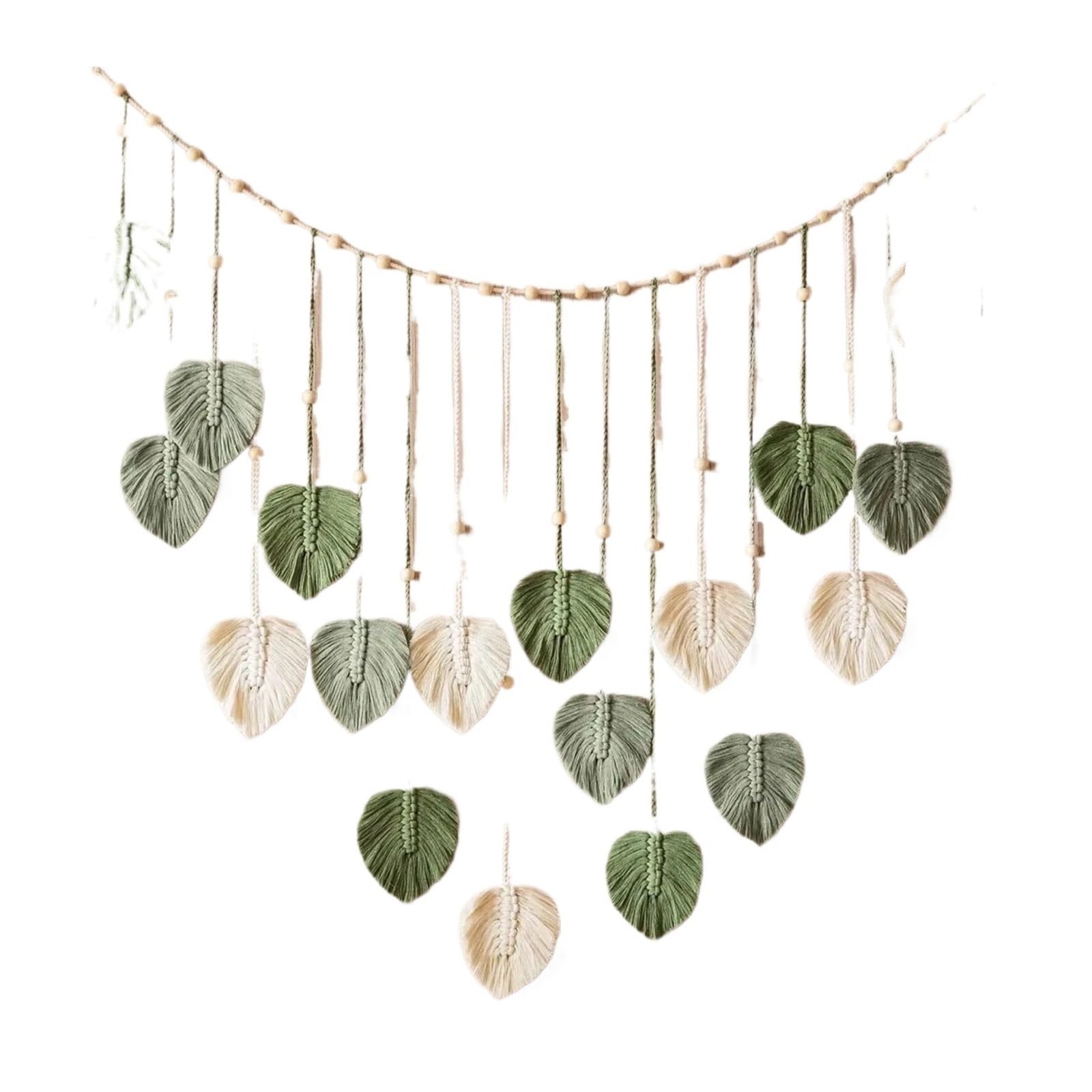 FGUJSUR Tapestry Wall Hanging Handmade Woven Leaf Macrame Hanging Ornament Boho Cotton Rope Walls Decoration For Bedroom Living Room Wall(Green 75x120cm)