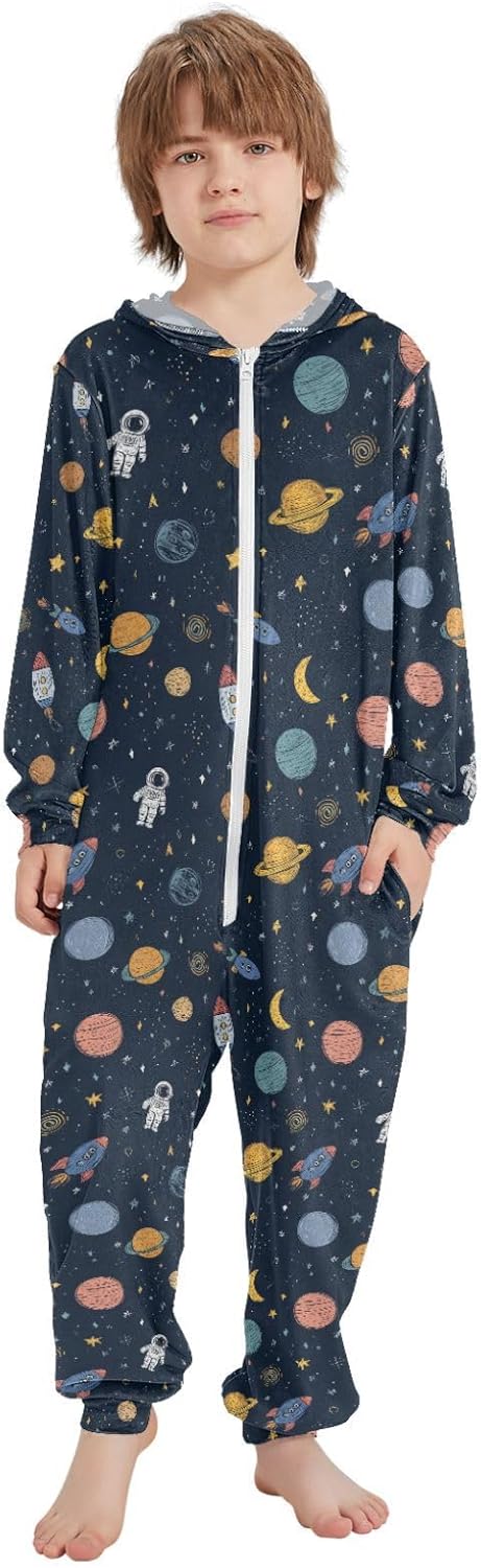 Unisex Pajamas Soft Warm Hooded Sleepwear Holiday Loungewear for Parties Sleepovers 4-14Y