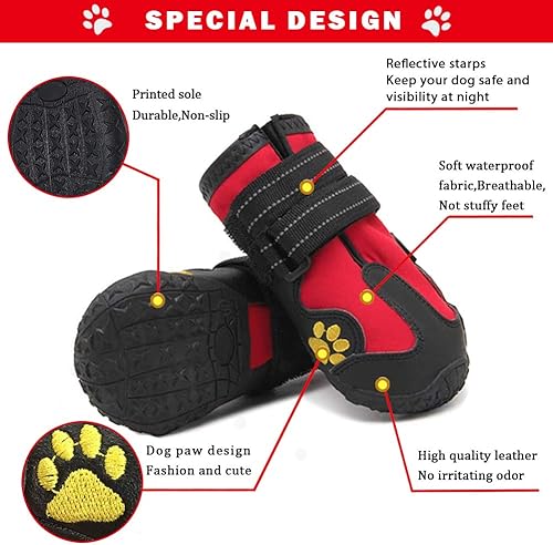 Miniatura 10 de botas impermeables para perro, botas de lluvia para perros, zapatos para perro para exteriores, para perros medianos a grandes, con dos tiras de