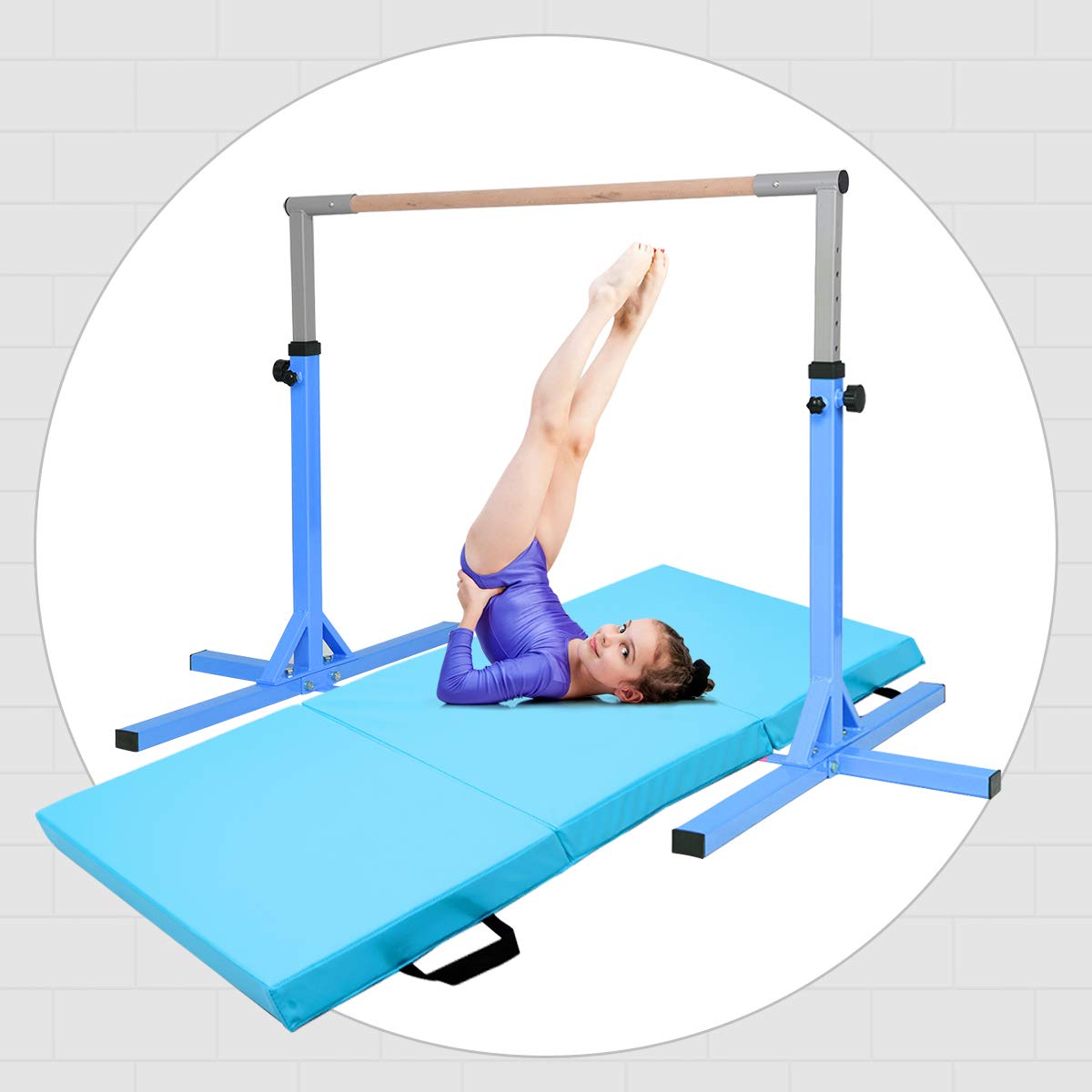 RELAX4LIFE Gymnastik Turnreck, Kinder Reck 12-stufig höhenverstellbar: 91 cm-150 cm, Turnstange mit stabilem Ständer & Doppelschlosssystem, Reckstange bis 100kg belastbar, aus Holz & Stahlgestell
