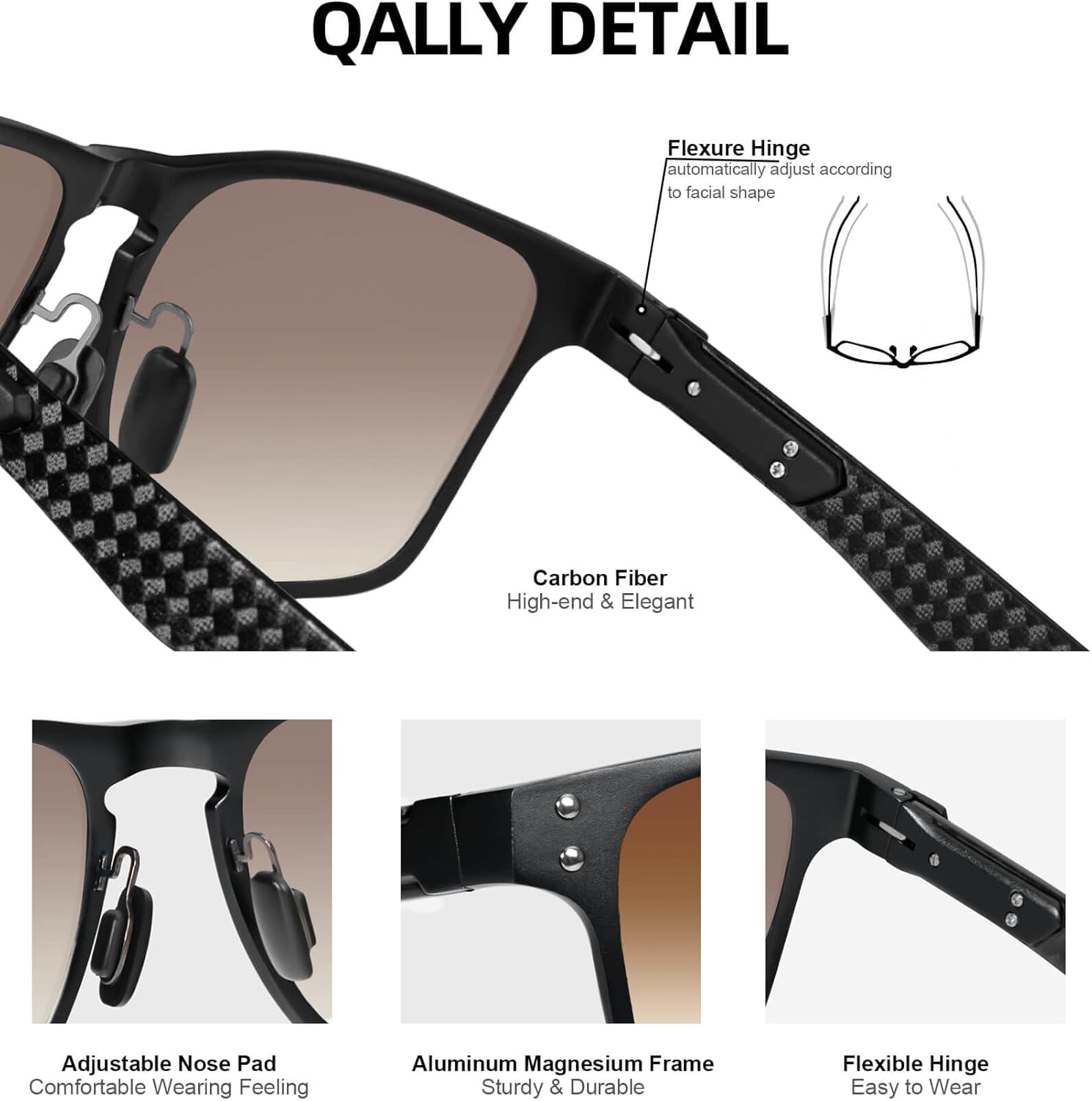 Mens Carbon Fiber Polarized Sunglasses Lightweight Rectangular Frame UV Protection Shady Sun Glasses for Driving