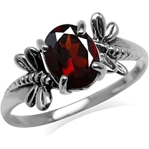 Silvershake 1.36ct. Natural Garnet 925 Sterling Silver Dragonfly Solitaire Ring