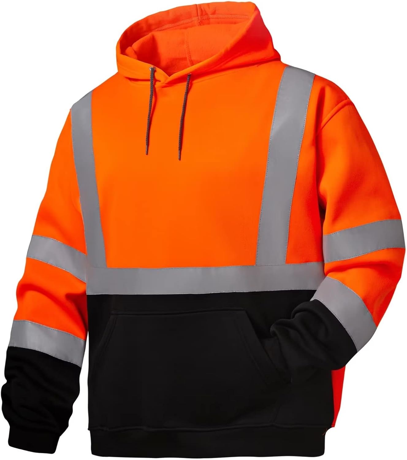 High Visibility Hoodie For Men, Safety Class 3 Hi Vis Hoodie,Construction Work Sweatshirt,Reflective Hooded Sweatshirt, With Extra large Pocket Orange(XL)
