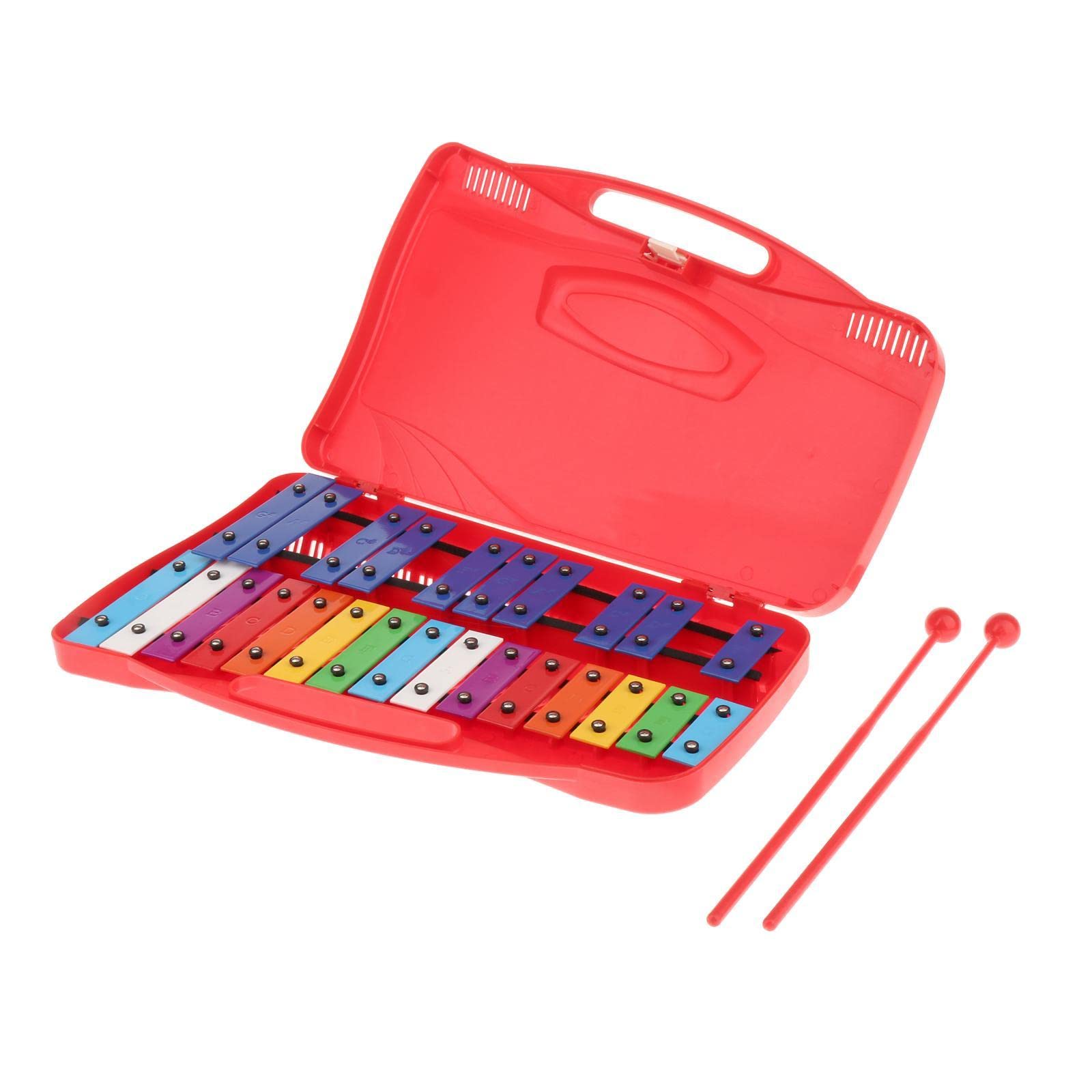 LOVIVER Xilófono de 25 Notas con Estuche para Principiantes Instrumentos de Percusión para Adultos en Edad Preescolar, Rojo