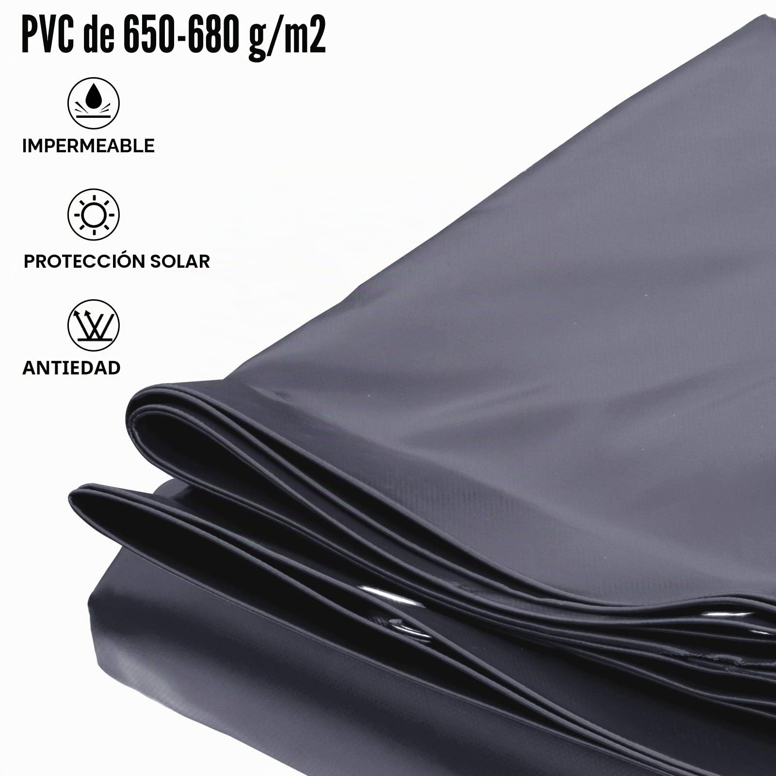VEVOR Cubierta de Seguridad para Piscina Tamaño de 4 x 7 m Cobertor de Piscina Rectangular, Tamaño de Piscina de 3,7 x 6,7 m Lona de Piscina de PVC Color Carbón, Fácil de Instalar y Prevenir Escombros