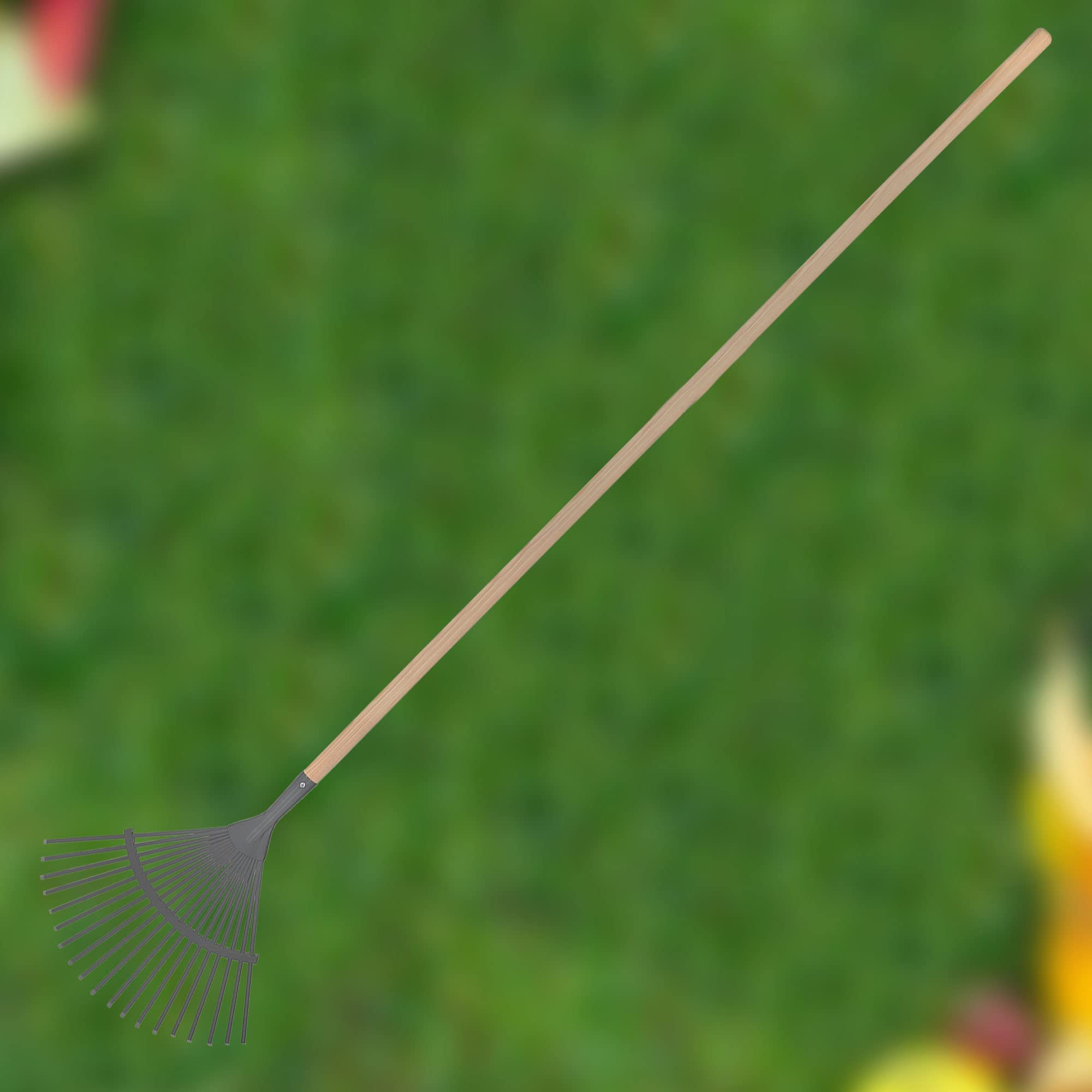 KOTARBAU® Rastrillo Jardín - Acero - 41 cm - Rastrillo Hojas Jardín - con Mango 187 cm - Herramienta Robusta para Jardinería - Gris y Madera Natural