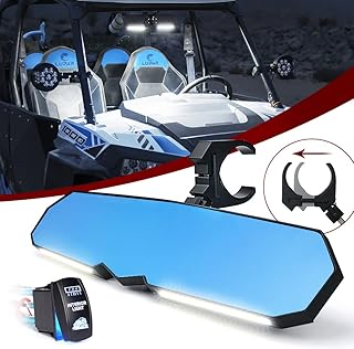 UTV RZR Rear View Mirror with LED Light fits 1.75"-2" Roll Cage Bar Aluminum Rearview Center Mirrors for SXS Polaris XP 900 1000 Pioneer Talon Can-Am Maverick X3 Kawasaki Arctic Cat Wildcat