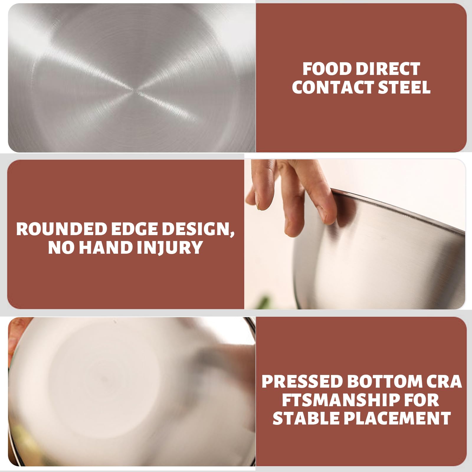 6 Pezzi Ciotole Acciaio Inox Cucina Ø 17cm Ciotola Insalata, Mixing Bowl Set per Ciotola di Cereali, Salse, Snack, Mescolare - Lavabili in Lavastoviglie