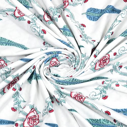 Image of BLOCKS OF INDIA Hand Block Printed Cotton Single Size Reversible Malmal Dohar for Summer (Turq Patti)
