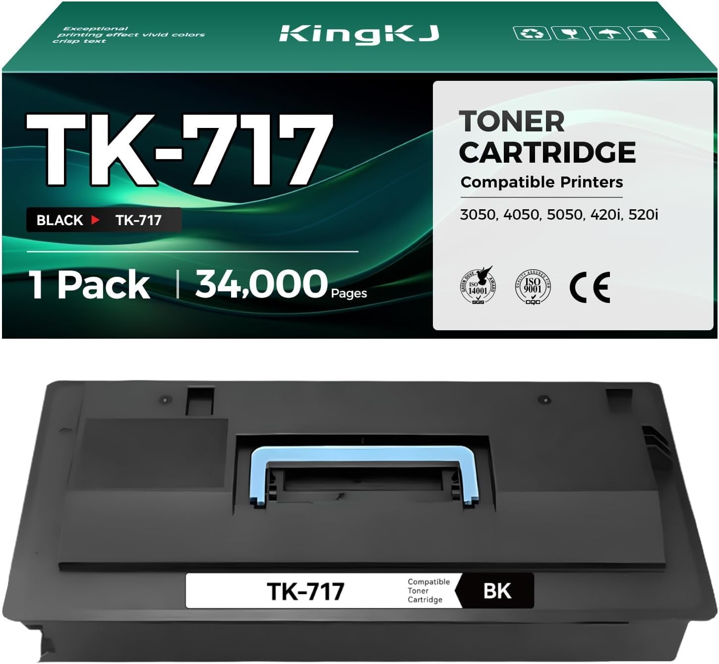 TK-717 TK717 Toner Cartridge Black 2-Pack High Yield Replacement for Kyocera TK-717 TK717 1T02GR0US0 Toner Cartridge Compatible with Kyocera KM-3050 KM-4050 KM-5050 TASKalfa 420i 520i Printer Copy Ink