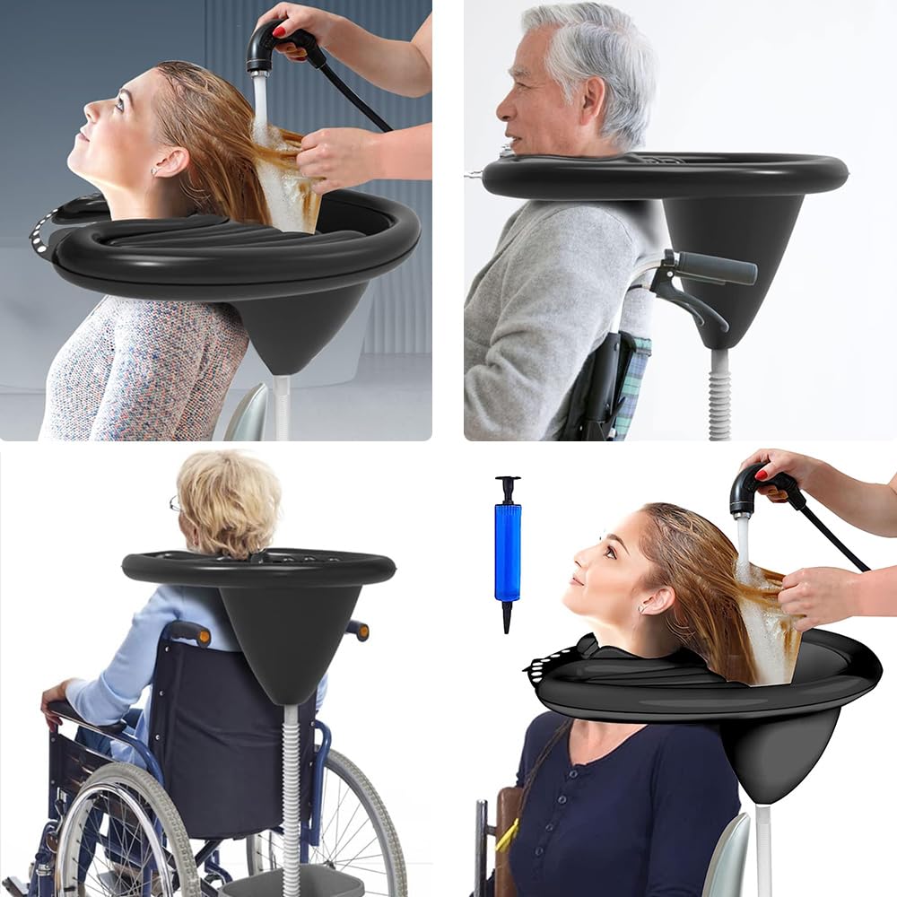3 Pcs Tazón De Champú Inflable,Lavabo Inflable Portátil Para Champú Lavacabezas Hinchable Lavabos Plegables De Pvc Con Tubo De Drenaje Y Bomba Para Personas Mayores, Discapacitados, Niños