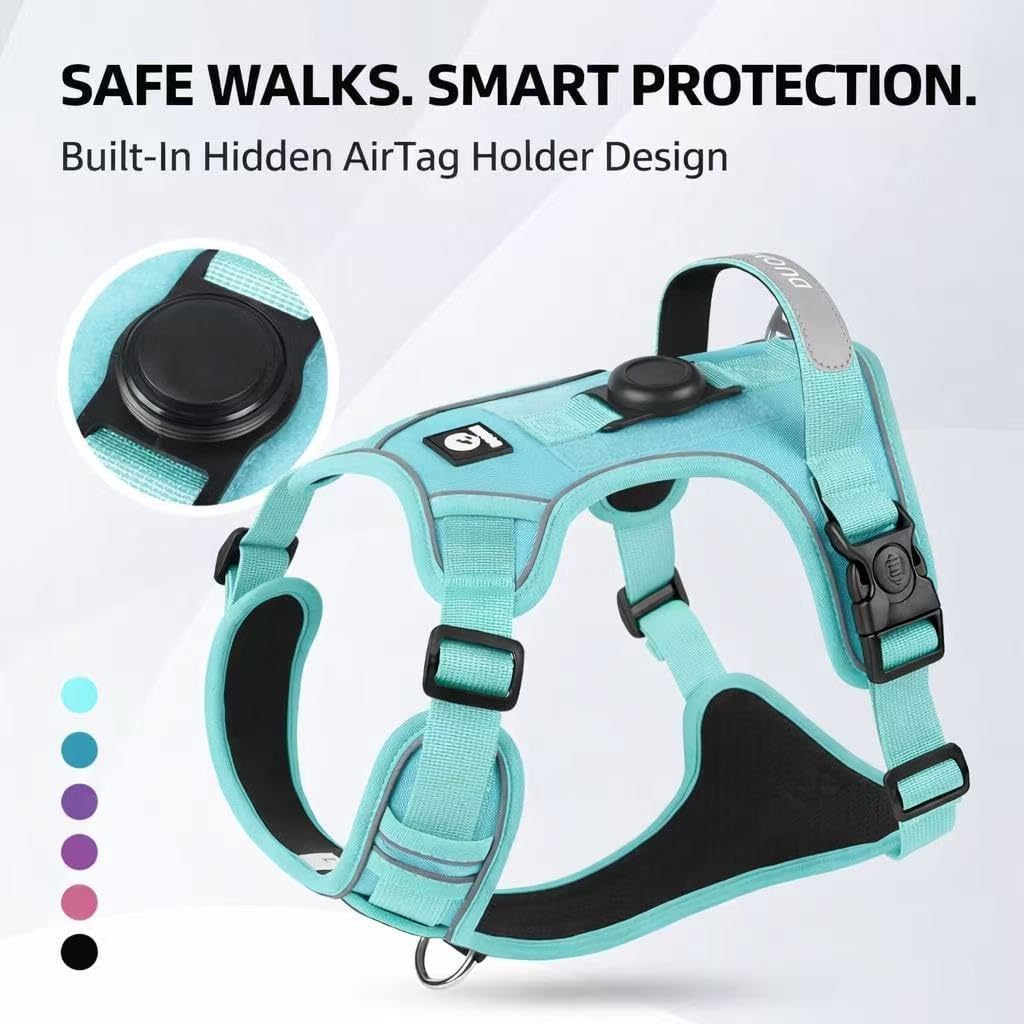 PawWave No Pull Dog Harness with Built-in Hidden AirTag Holder, Reflective Adjustable Vest for Medium & Large Dogs (Khaki, Medium)