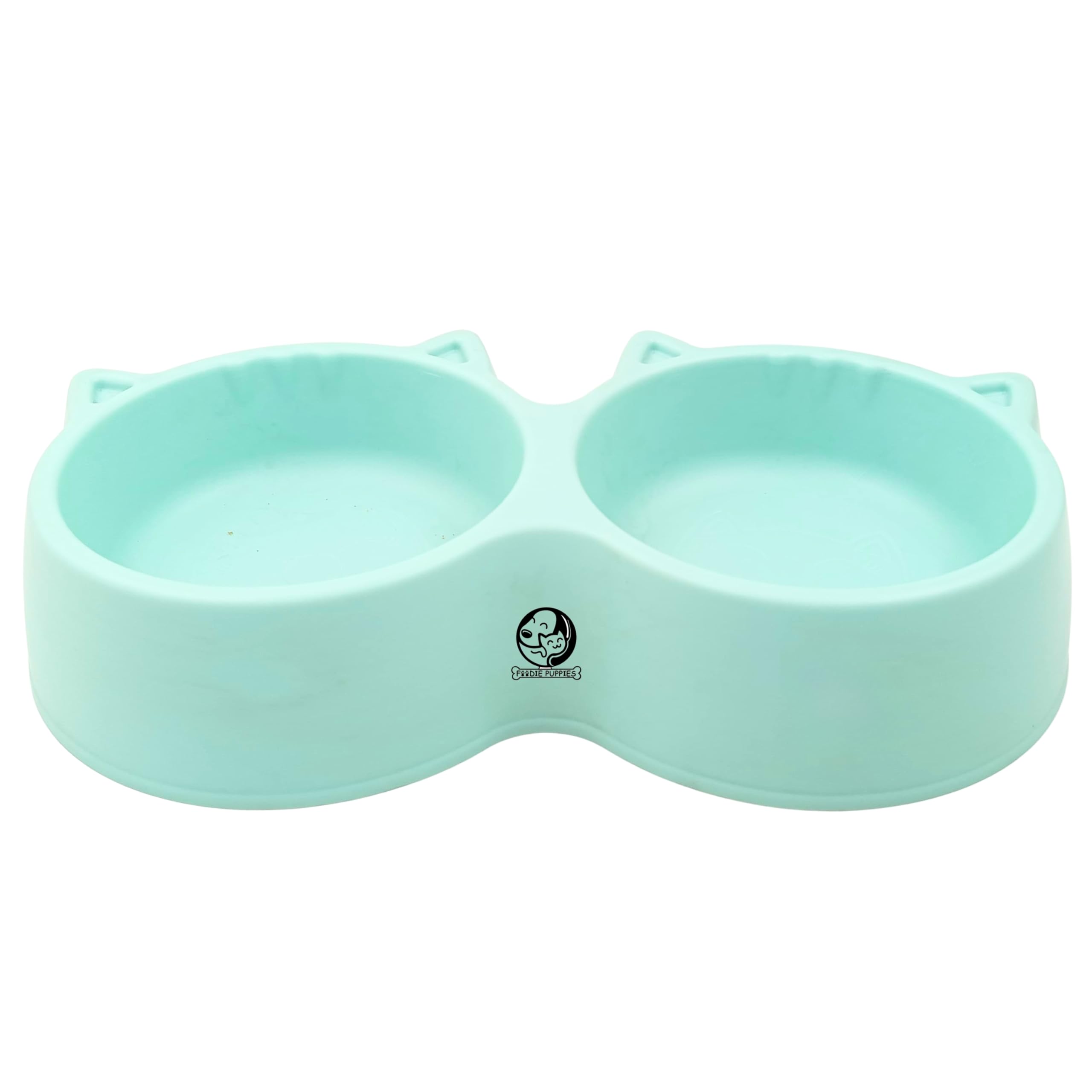 Foodie Puppies Non-Slip, Non-Toxic Pet Feeding Plastic Cat Face Shaped Double Bowl Food & Water Feeder 2-in-1 Bowl for Dogs, Puppies, Cats & Kittens (Color May Vary)