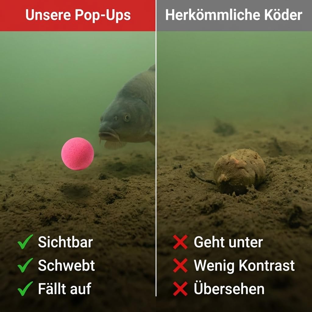 Generisch Bouillettes pop-ups pour la pêche à la carpe - Fraise - 10 mm - Accessoire de pêche - Boîte de 30 g