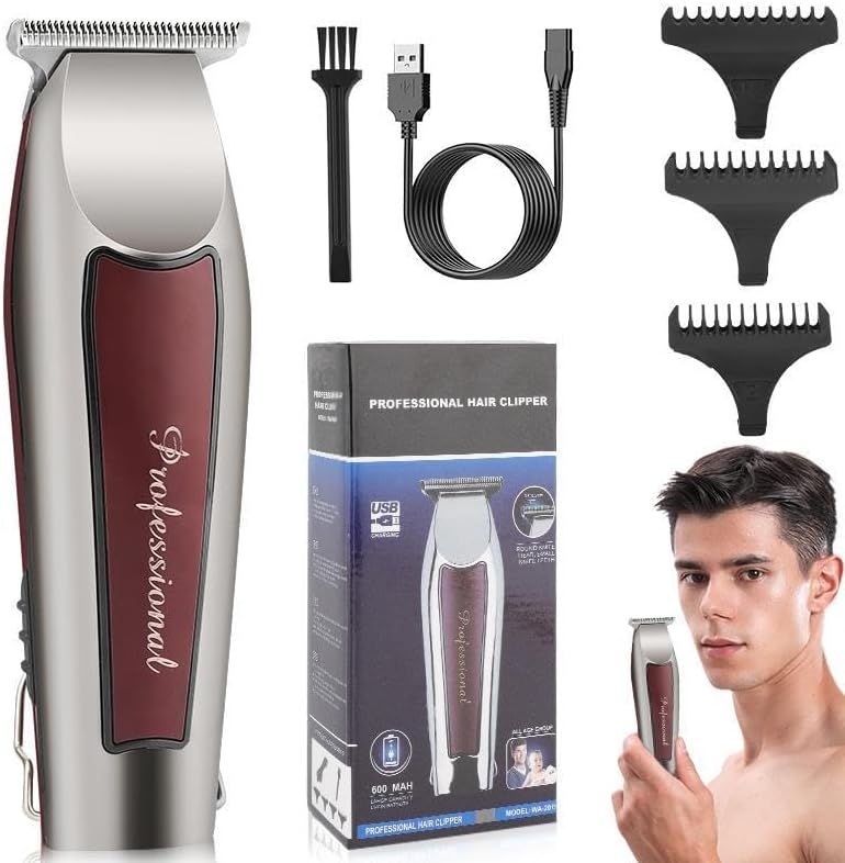 Recortadora de cabello de acero inoxidable profesional para salones, barberos y uso personal, todo tipo de cabello. Recortadora inalámbrica con