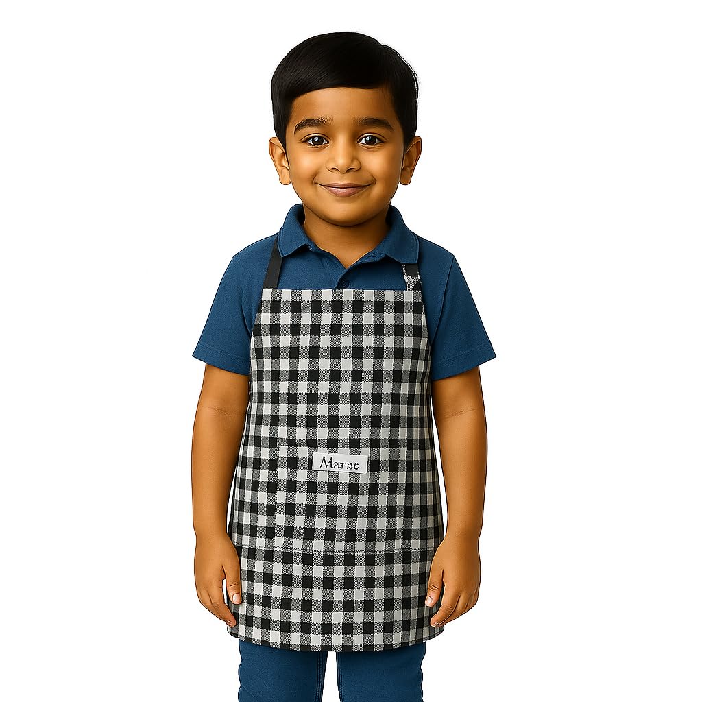 Kids Checkered Apron|Adjustable Neck Strap| Ideal for Cooking, Baking, Painting & School Activities|Unisex |Cotton Chef Children Apron for Boys & Girls|Select Size as per Kid's Age|Pack of 1-image-8