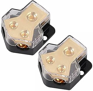 2 Way Power Distribution Block, LAWUZA Connecting Block 0/2/4 Gauge in 4/8/10 Gauge Out Amp Ground Distributor for Auto Car Audio Splitter Amplifier